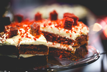 Red Velvet Layer Cake with Cream Cheese Frosting. Saturated matt