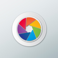 Fototapeta premium Icon rainbow color camera shutter in a flat style with realistic shadows on white background.