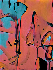 Abstract multicolored  flower. Acrylic painting with drips and splashes