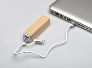 Wooden portable external power bank, for emergency phone recharg