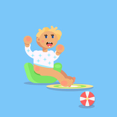 Little child, todler, baby character sitting on the champerpot a
