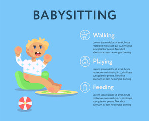 Little child, todler, baby character sitting on the champerpot a