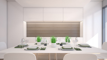 Luxury dining room with green plant / 3D Rendering