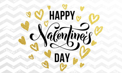 Valentine day gold love heart glitter greeting card