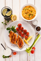 Grilled steaks and vegetables 