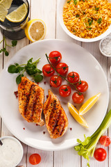 Grilled steaks and vegetables 