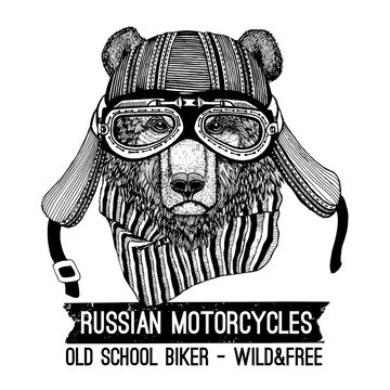 Vintage Image of Bear for t-shirt design for motorcycle, bike, motorbike, scooter club, aero club