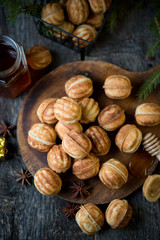 Home-made cookies nutlets with boiled condensed milk by New year and Christmas

