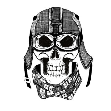 Vintage Image of SKULL for t-shirt design for motorcycle, bike, motorbike, scooter club, aero club