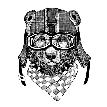 Vintage Image of BEAR for t-shirt design for motorcycle, bike, motorbike, scooter club, aero club