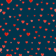 Beautiful Vector illustration Seamless pattern with red watercolor hearts. Background romantic design. for greeting cards and invitations of the wedding, birthday, Valentine's Day, mother's day