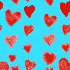 Beautiful Vector illustration Seamless pattern with red watercolor hearts. Background romantic design. for greeting cards and invitations of the wedding, birthday, Valentine's Day, mother's day