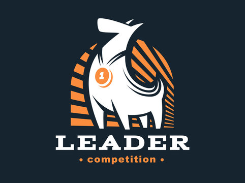 Winner dog logo - vector illustration, emblem on dark background