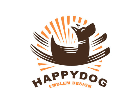 Happy dog logo - vector illustration, emblem on white background