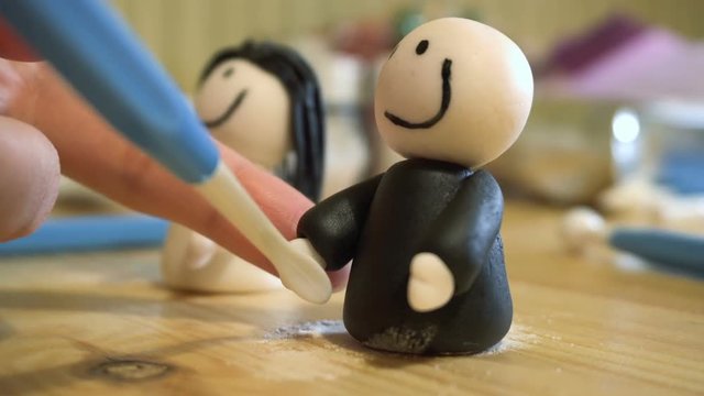 Close-up of little character made of mastic