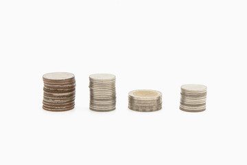 Coin stacks with any size on a white background