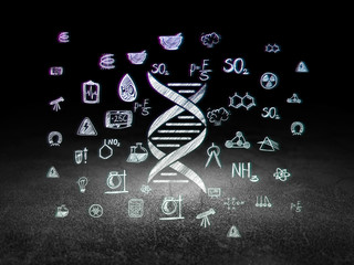 Science concept: DNA in grunge dark room