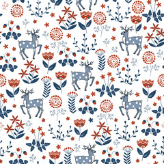 Floral seamless pattern with deers