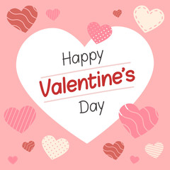 Template of greeting card for Valentine's day with few hearts on light pink background. Vector illustration.