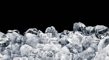 Pieces of crushed ice cubes on black background. Clipping path included.