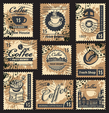 set of postage stamps on the theme of coffee house
