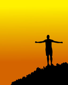 sunset with a person with open arms