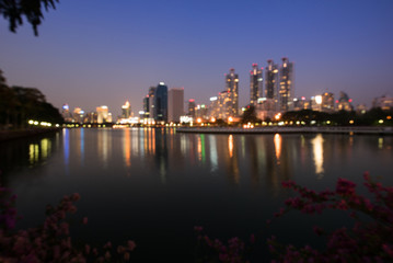 Fototapeta premium Cityscape bangkok residece and office Tower at night time 
