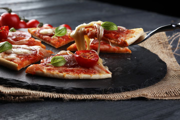 Hot true PEPPERONI ITALIAN PIZZA with salami and cheese. TOP VIE