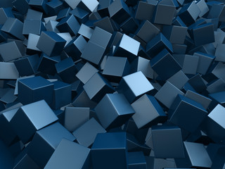 Blue shiny glossy cubes blocks chaotic background