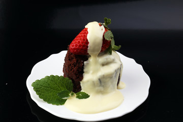 cake for Valentine day with chocolate, white chocolate and straw