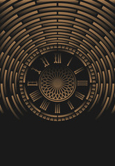Roman numeral clock on black abstract background