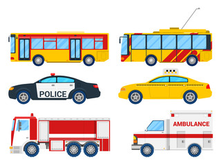 City Transportation Set with Bus, Trolley and Taxi. Vector illustration