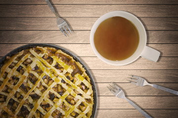 Delicious apple pie served on the table