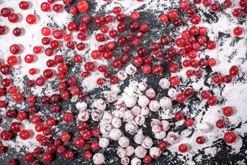 Cranberry in powdered sugar close up