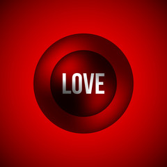 Red Valentines day abstract round premium bubble badge, luxury button template with love text and realistic reflex for logo, design concepts, banners, applications, apps, prints. Vector illustration