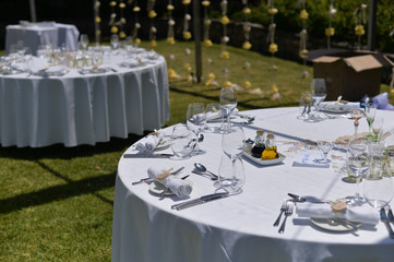 Special event celebrating with catering arrangement on park garden outdoors background