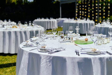 Special event celebrating with catering arrangement on park garden outdoors background