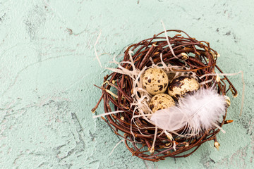 Fototapeta premium Three eggs in the nest for easter