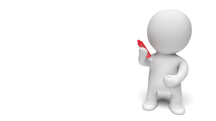 white 3d person writing with a big red pen (isolated on a white background)