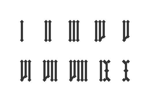 Roman numeral set from one to ten