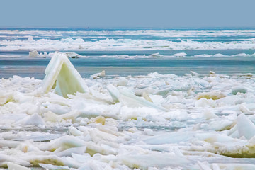 frozen sea at sunrise, sunset north, nature background