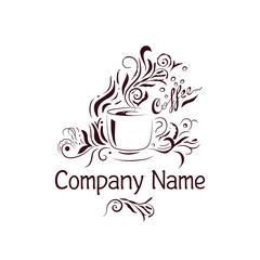 Hand Drawn Coffee Cup with Floral Design. Sketch style template for menu, wall art or brand advertising identity