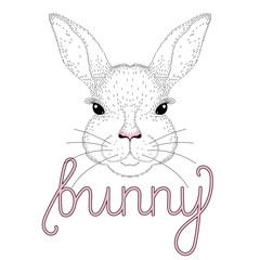 Vector cute bunny portrait. Hand drawn illustration for t-shirt