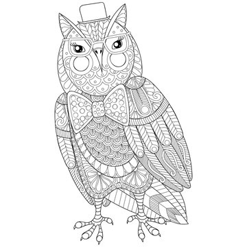 Zentangle Owl painting for adult anti stress coloring page, book