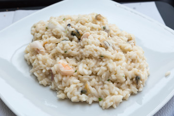 Delicious risotto with seafood