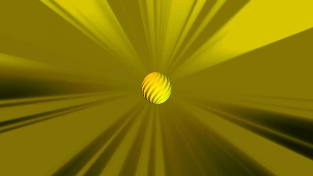 Goldene  Kugel in Transformation auf goldenem Strahlenhintergrund