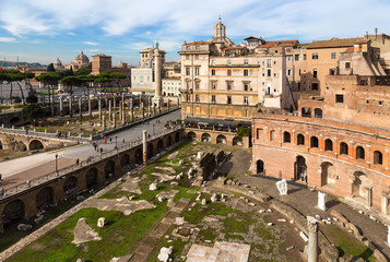 Fototapeta na wymiar Rome, Italy. Ruins Market and Trajan Forum, (100 - 112 years AD).