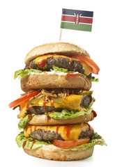 Tasty XXL Hamburger with the flag of Kenya.(series)