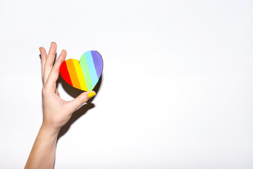 Lgbt flag rainbow heart shape on white
