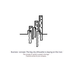 business city concept. the city is on the river. the concept of growth in the logo. financial success for you company. real estate building and promotion. real estate agency in the big city


